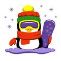 Penguin with a snowboard. winter sports. vector illustration. Royalty Free Stock Photo