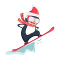 Penguin snowboarder at jump Royalty Free Stock Photo