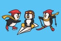 Penguin is snowboarding and boarding a paper airplane animal logo