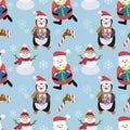 Penguin snowman and Santa seamless pattern.