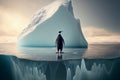 A penguin standing alone on an iceberg, with a bleak, snowy landscape, generative ai illustration Royalty Free Stock Photo