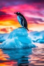 A penguin standing on top of an iceberg in the ocean Royalty Free Stock Photo