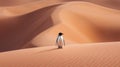 A penguin standing on top of a sandy dune in the desert, AI Royalty Free Stock Photo