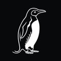 Detailed Engraving Style White Penguin Icon On Black Background Royalty Free Stock Photo