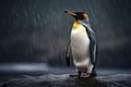 Penguin on stone standing noble in rainy water Royalty Free Stock Photo