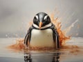 Concept of global warming with Penguin suffering from temperature rising