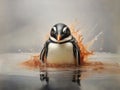 Concept of global warming with Penguin suffering from temperature rising