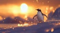 Penguin at Sunset in Antarctica Royalty Free Stock Photo