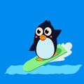 Penguin Surfing. Vector Illustartion