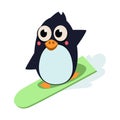 Penguin Surfing. Vector Illustartion