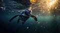 A penguin swimming marine life underwater ocean, Penguin on surface and dive dip water. Generative Ai Royalty Free Stock Photo