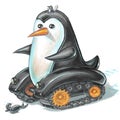 Penguin tank with frightened sea lion Royalty Free Stock Photo