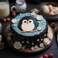 Joyful Penguin Cake With Comic Cartoon Design