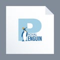 Penguin in tiara on the background of the letter P and the inscription. Royalty Free Stock Photo