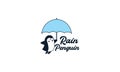 Penguin with umbrella cute cartoon logo vector illustration