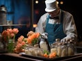 Penguin waiter with miniature tray in cool background