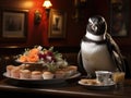 Penguin waiter serving mini food