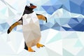 Penguin walking on an ice rock, geometric drawing style, polygonal technique Royalty Free Stock Photo