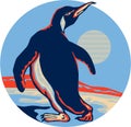 Penguin Walking Moon Retro Royalty Free Stock Photo