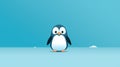 Minimalist Penguin On Blue Background: Low Bitrate, Kawaii, Hd Design Royalty Free Stock Photo