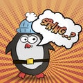 Penguin want spring, halftone colorful background, vector