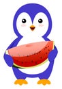 Penguin with watermelon, illustration, vector Royalty Free Stock Photo