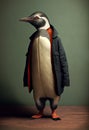 Penguin wearing clothes, surreal hybrid creature in studio setting, fanatsy animal,generative AI Royalty Free Stock Photo