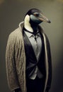 Penguin wearing clothes, surreal hybrid creature in studio setting, fanatsy animal, generative AI Royalty Free Stock Photo