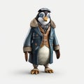 Fashionable Penguin In Photorealistic Blue Coat