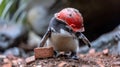 A penguin wearing a red hard hat on the ground, AI