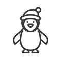 Penguin wearing Santa Claus hat, Merry Christmas theme set, outline editable stroke pixel perfect icon