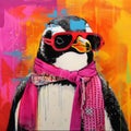 Vibrant Tanbi Kei Penguin Art A Playful Fusion Of Magenta And Dada Wall Art