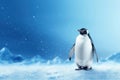 Penguin winter snow background. Generate Ai