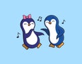 The Penguins, boy and girl are dancing and listening to music.