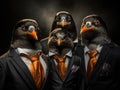 Penguins in business attire having studio meeting