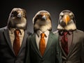 Penguins in business attire having studio meeting