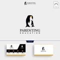 Penguins Care, Love and parenting Logo template and business card