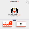 Penguins Care, Love and parenting Logo template and business card