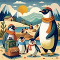 Penguins cartoon scene Royalty Free Stock Photo
