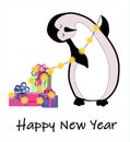 Penguins cartoon vector illustration. Christmas penguin characters Royalty Free Stock Photo