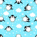 Penguins in different poses. Seamless pattern. Vector cartoon illustration Royalty Free Stock Photo