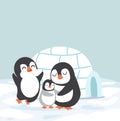 Penguins family with Igloo ice house vector Royalty Free Stock Photo