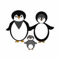 Penguins family illustration. Idea for decors, books, icons,winter holidays, home and children themes. Isolated vector.