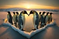 Penguins forming a heart. Generative AI. Royalty Free Stock Photo