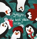 Penguins friends christmas vector card, together is the best place to be