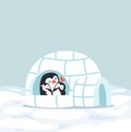 Penguins happy with baby Igloo ice house in winter Royalty Free Stock Photo