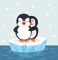 Penguins happy Couple hug on ice floe vector