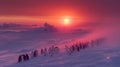 Penguins huddling in antarctic snowfield at sunset wildlife photography with high detail