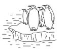 Penguins on an ice floe. Silhouette. Vector.