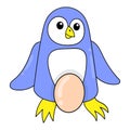 Penguins are incubating their eggs waiting for them to hatch, doodle icon image kawaii